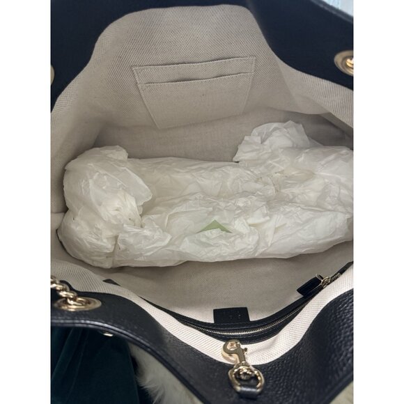 Gucci Soho Handbag Black Leather Tassel Double Chain Medium Shoulder Bag Purse - Picture 8 of 11